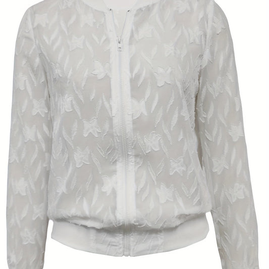 Jacquard Zip Up Jacket Baseball Neck Long Sleeve Outerwear