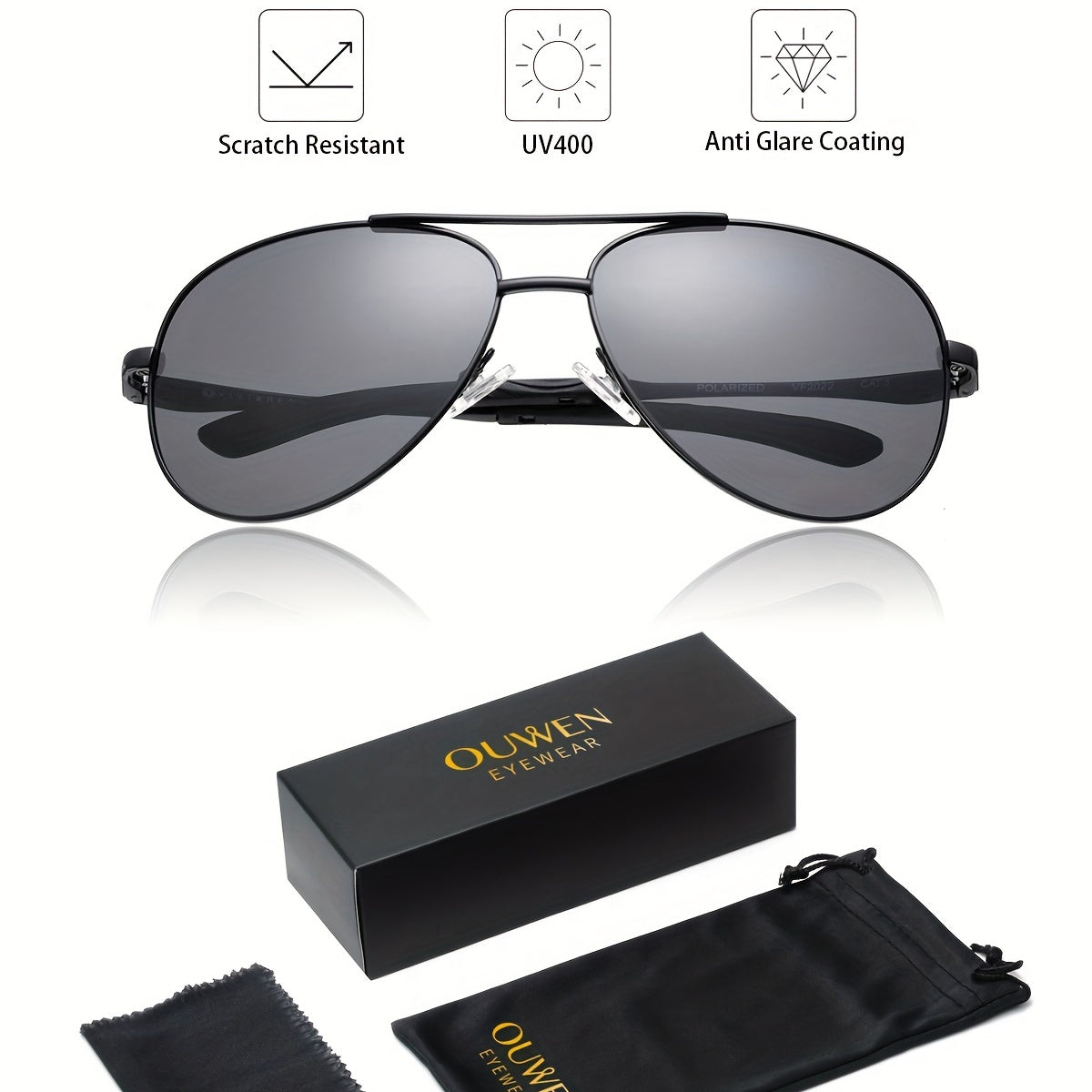 OUWEN Aviator Sunglasses Men Flexible Metal Sun Glasses UV Protection