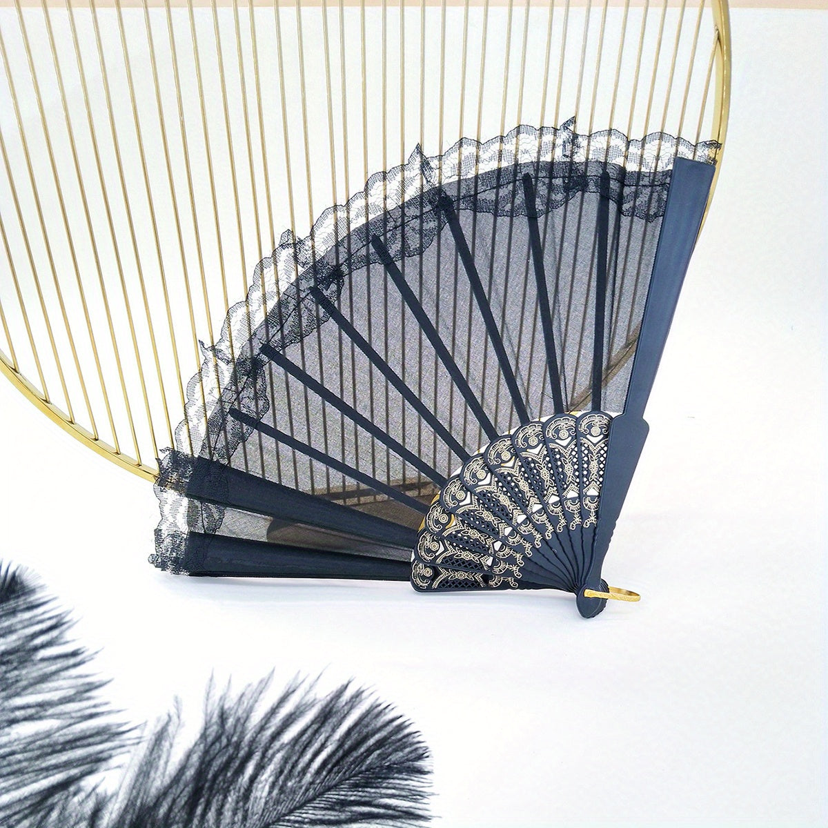 Lace Mesh Folding Fan Silky Fan For Dance Performance