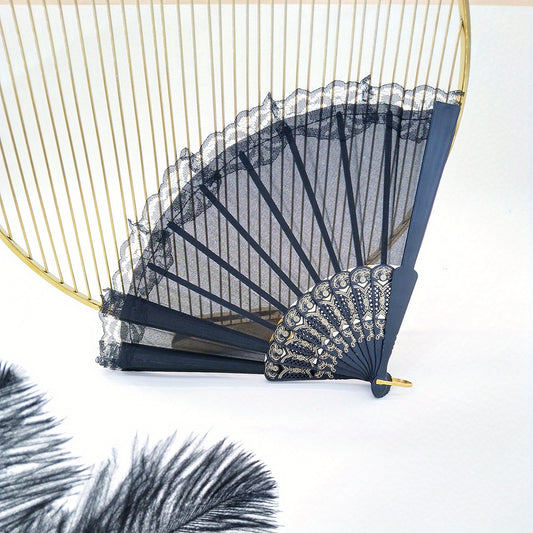 Lace Mesh Folding Fan Silky Fan For Dance Performance
