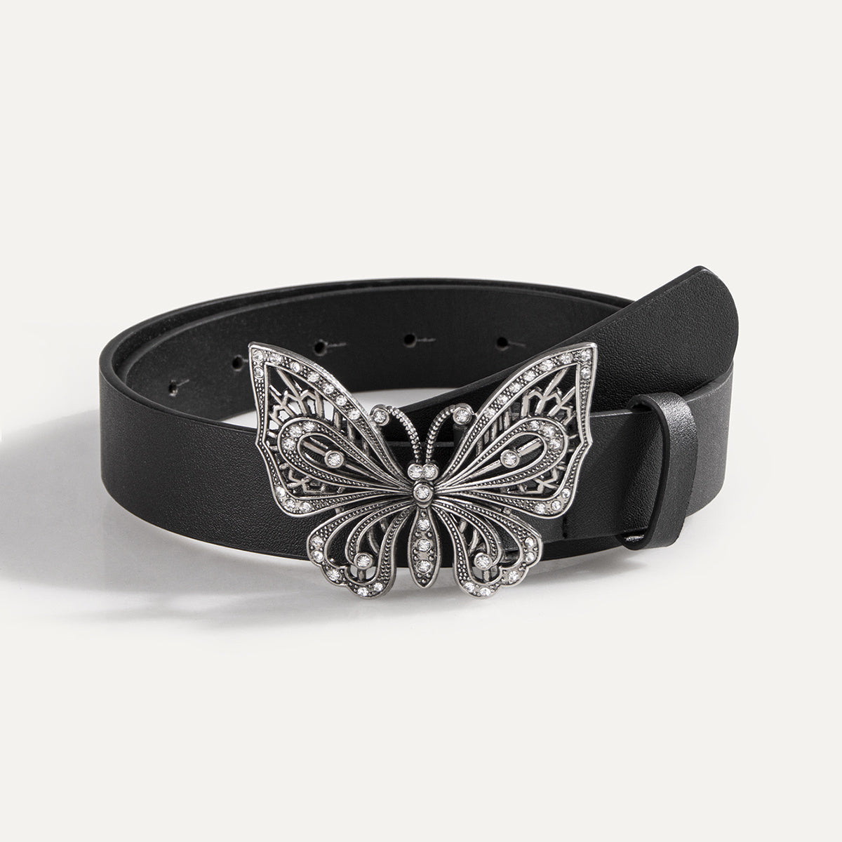 Vintage Butterfly Rhinestone Buckle PU Women's Belt