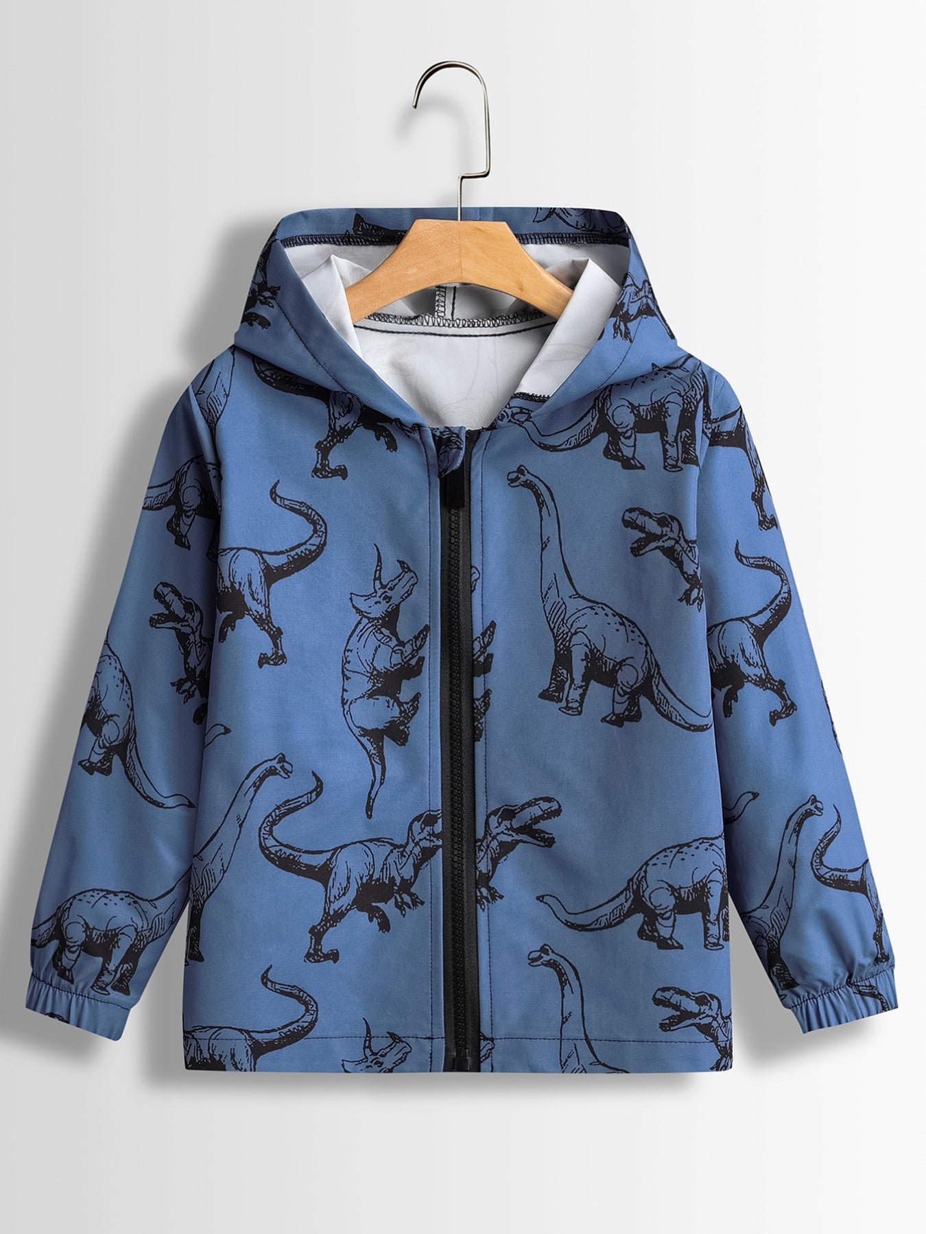 Boys Dinosaur Print Hooded Zipper Jacket