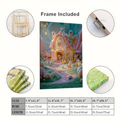 Enchanted Garden Canvas Art Wooden Frame Fairy Tale House Flowers Characters Bir