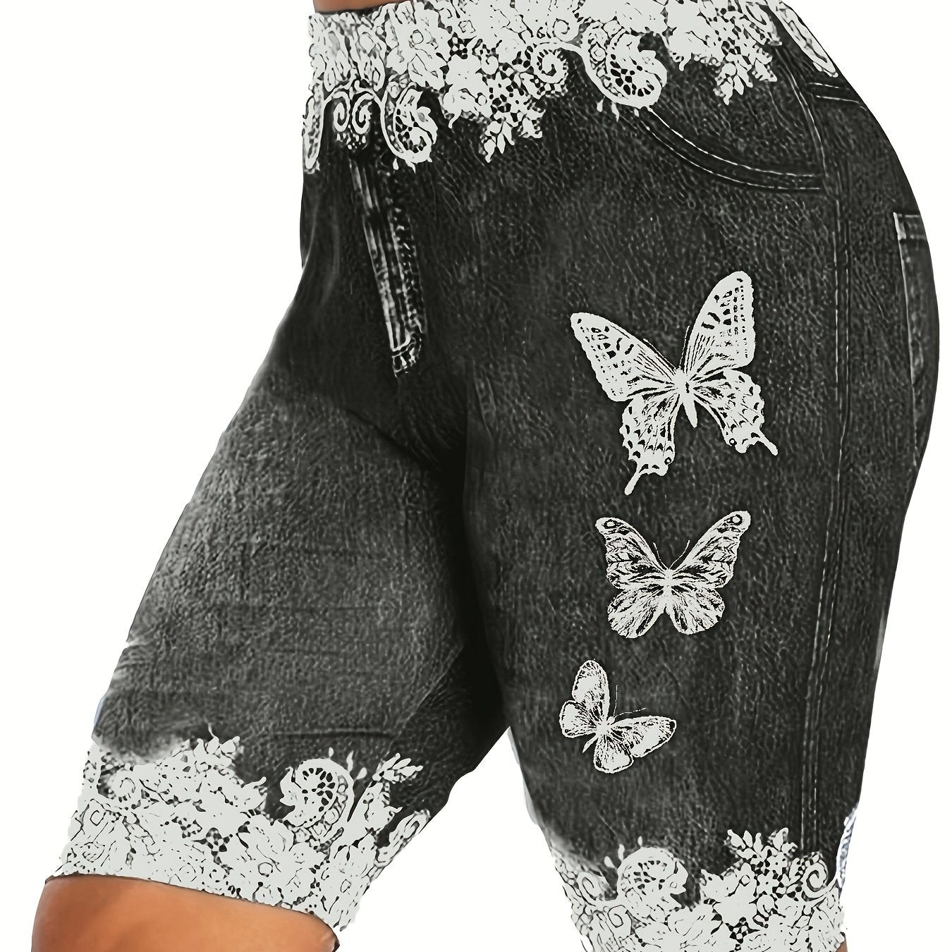 Butterfly Print High Waist Short Leggings