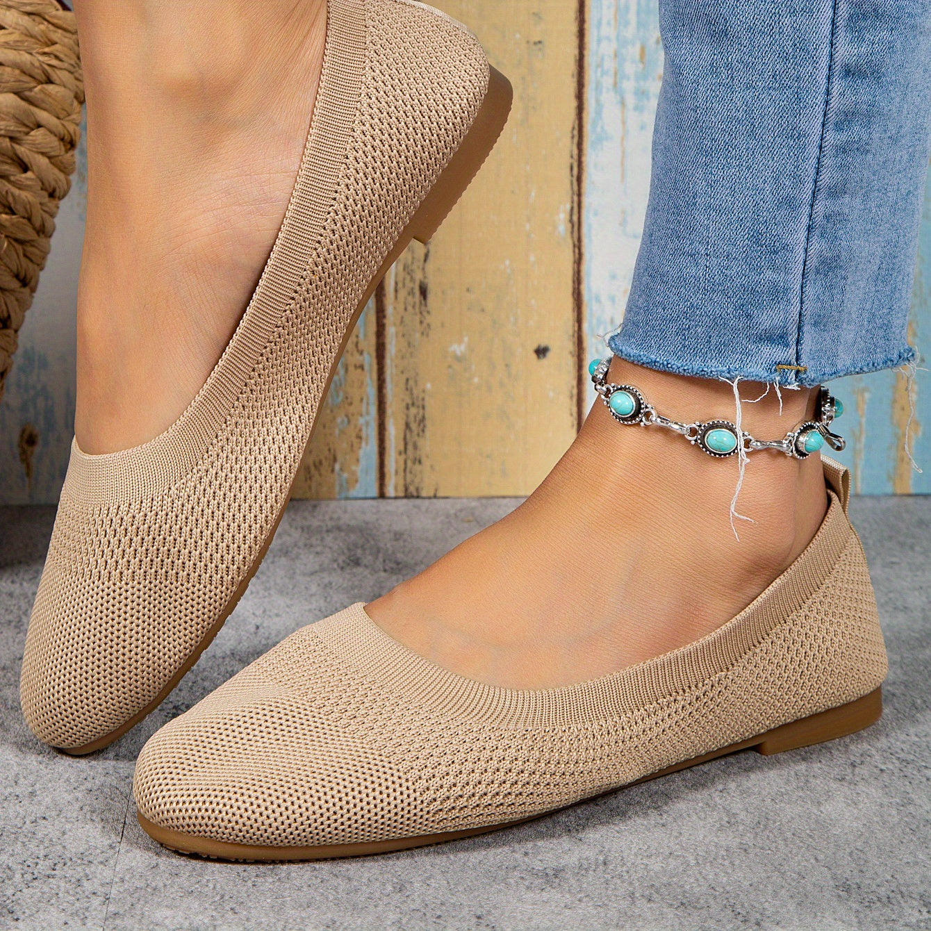 Women's Knitted Flat Shoes Soft Sole Slip On Casual Walking Flats