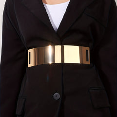 Metal Mirror Stretch Waistband Wide Elastic Belt for Women