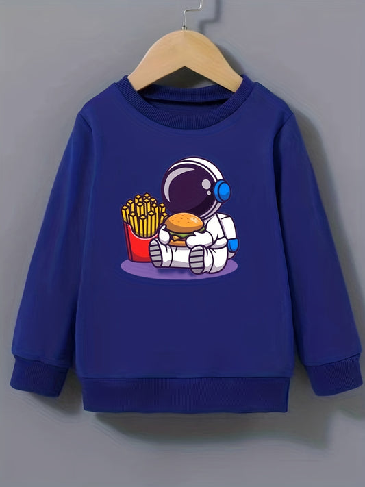 Astronaut & Chip Hamburger Pattern Sweatshirt For Girls