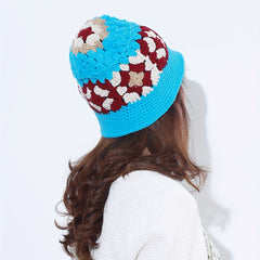 Flower Crochet Bucket Hat Knitted Hollow Cloche Hat Bright Block