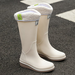 Women's Fleece Liner Slip-on Rain Boots Waterproof High Boots