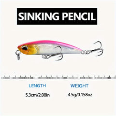 5pcs Sinking Pencil Fishing Lure Hard Bait With Treble Hook
