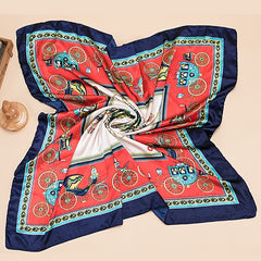 Vintage Satin Scarf Carriage Print Shawl Sunscreen Head Wrap