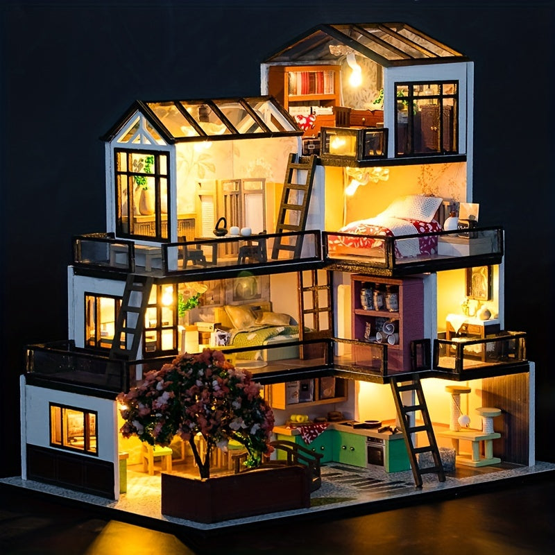 DIY 3D Puzzle House Kit with LED Lights Handcrafted Dollhouse for Teens & Adults
