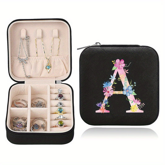 Mini Letter Print Zipper Jewelry Storage Box for Rings Necklaces