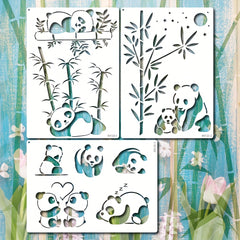 3pcs A4 Size Panda Mother Bamboo Stencils Wood Carving Scrapbooki