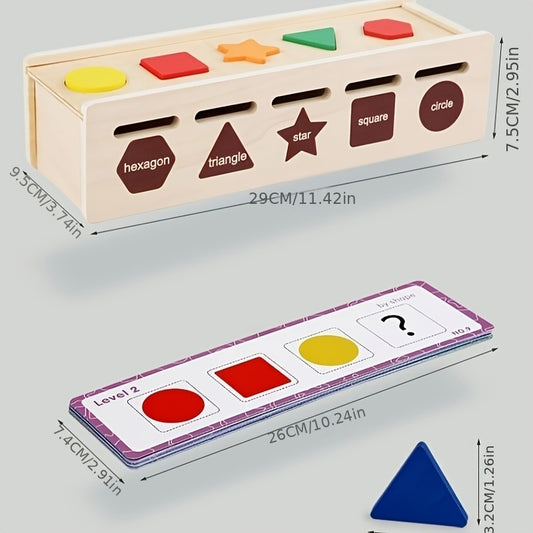 Wooden Shape Sorting Learning Box Toy for Kids Fine Motor Skills Development