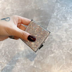 Rhinestone Decor Makeup Mirror Double Side Folding Square Mini Vanity Mirror