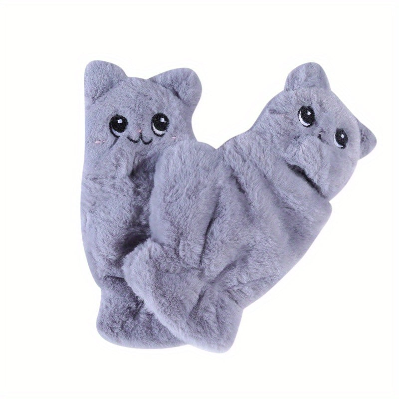 Plush Animal Gloves Flip Cover Cartoon Cat Gloves For Women
