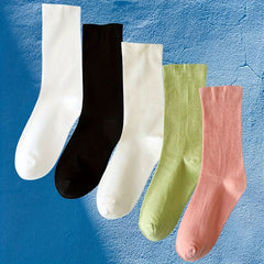3 Pairs Solid Socks Comfy & Soft Mid Tube Stockings Women's Hosiery