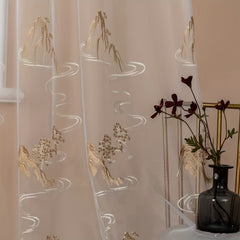 Panel Light Filtering Sheer Curtain Landscape Painting Artistic Sheer Curtain