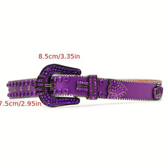 Sparkle Crown Rhinestone Leather Belt Hip hop Punk Western Jean Dress Strap