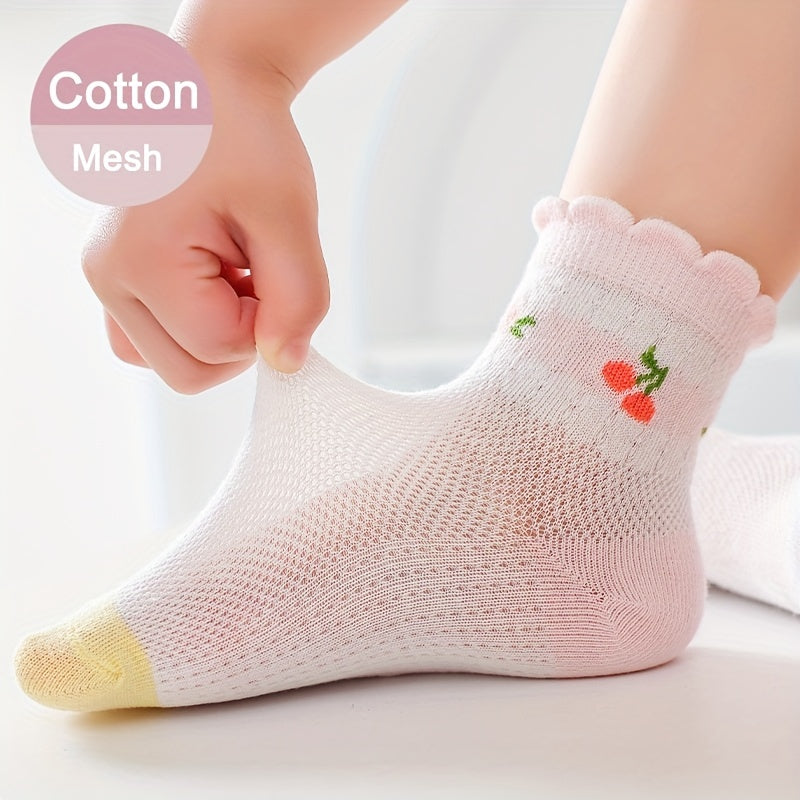 5 Pairs Girls Heart Floral Socks for Spring and Summer