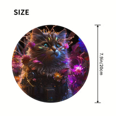 Colorful Cat Pattern Round Gaming Mouse Pad 20x20cm