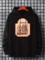'Love For London' Print Hoodie Men's Pullover Sweatshirt