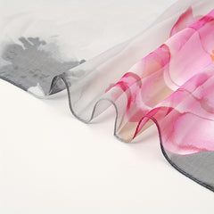 Lotus Print Chiffon Vintage Scarf Long Shawl Spring Summer Thin Head Wrap