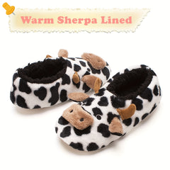 Cow Print Slippers Plush Lined Slip On Shoes Lightweight Indoor Home Slippers