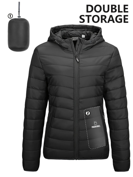 Women's Packable Puffer Jacket With Hood Quilted Winter Coat