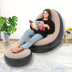Brown Inflatable Sofa with Footstool for Living Room