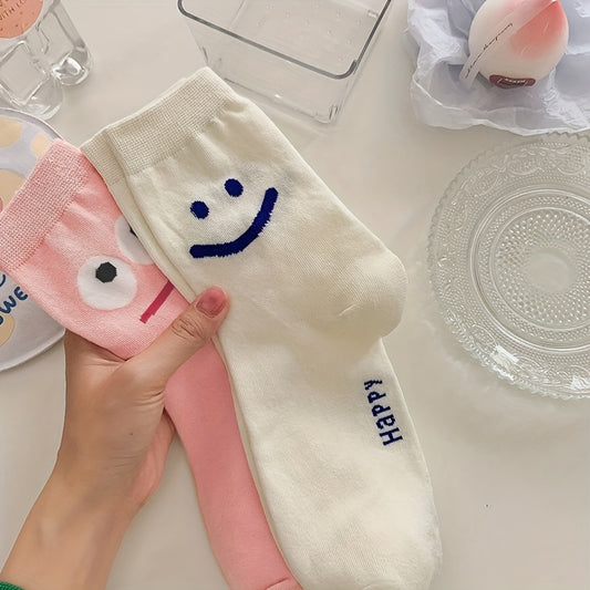 2 Pairs Cartoon Print Socks Comfy & Breathable Mid Tube Socks Women's Stockings