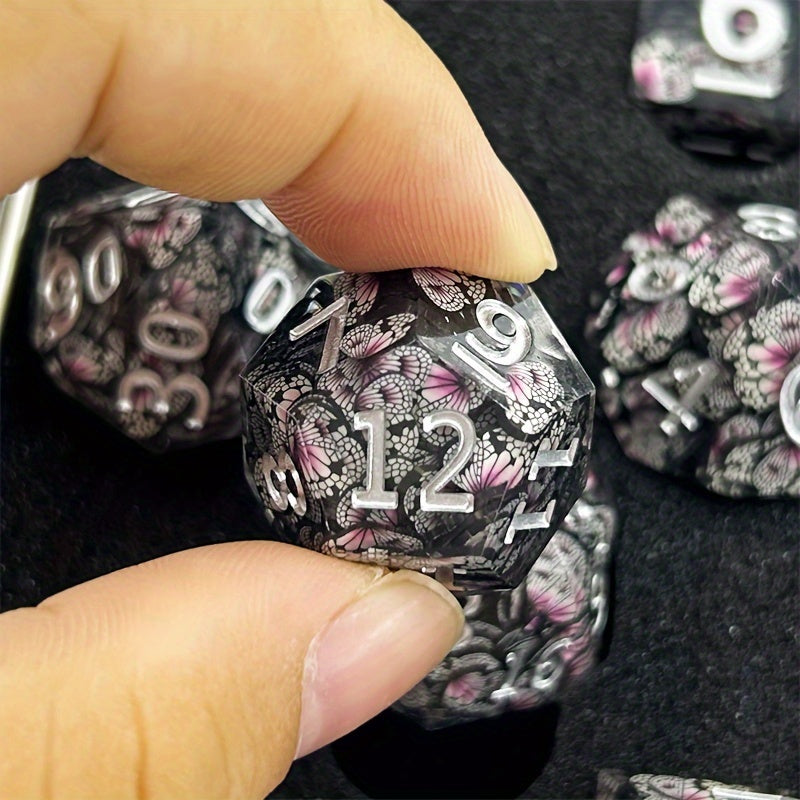 7pcs Resin Butterfly Luminous Dice Polyhedral Sharp Dice Creative Desktop