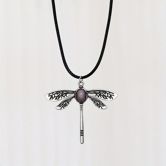 Dragonfly Gemstone Pendant Necklace Boho Women's Necklace