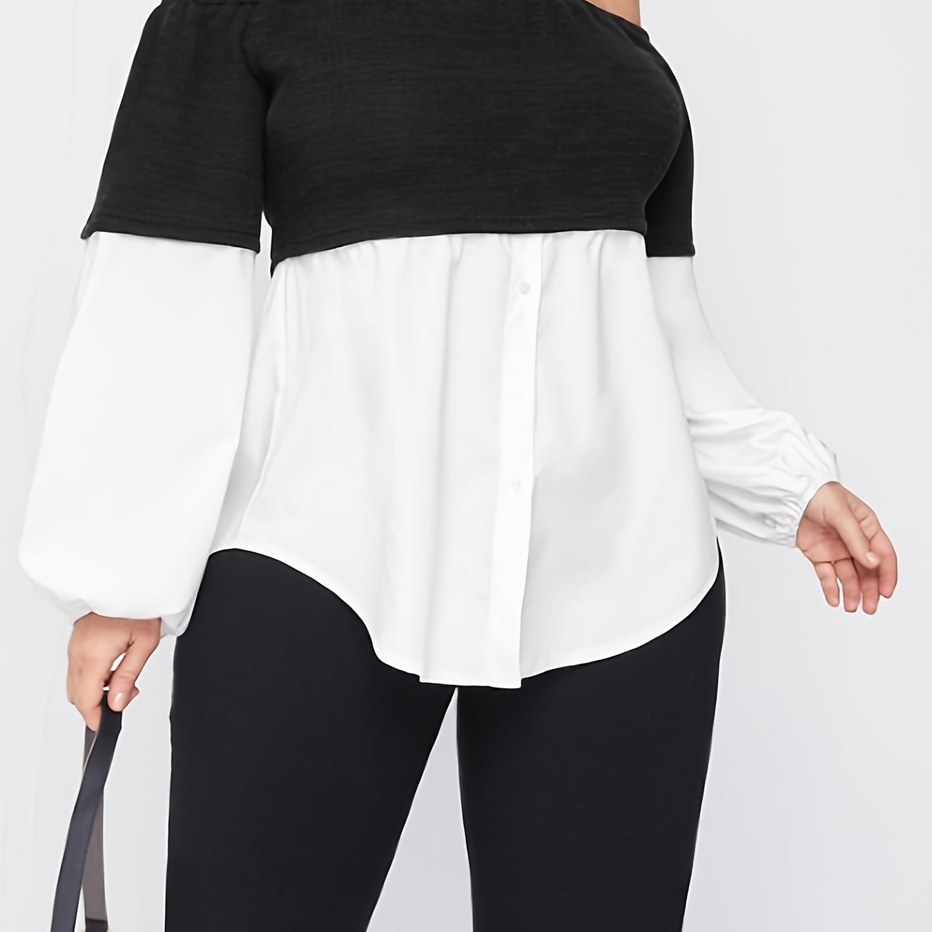  Contrast Colorblock Off Shoulder Shirt Women's Plus Street Style Top