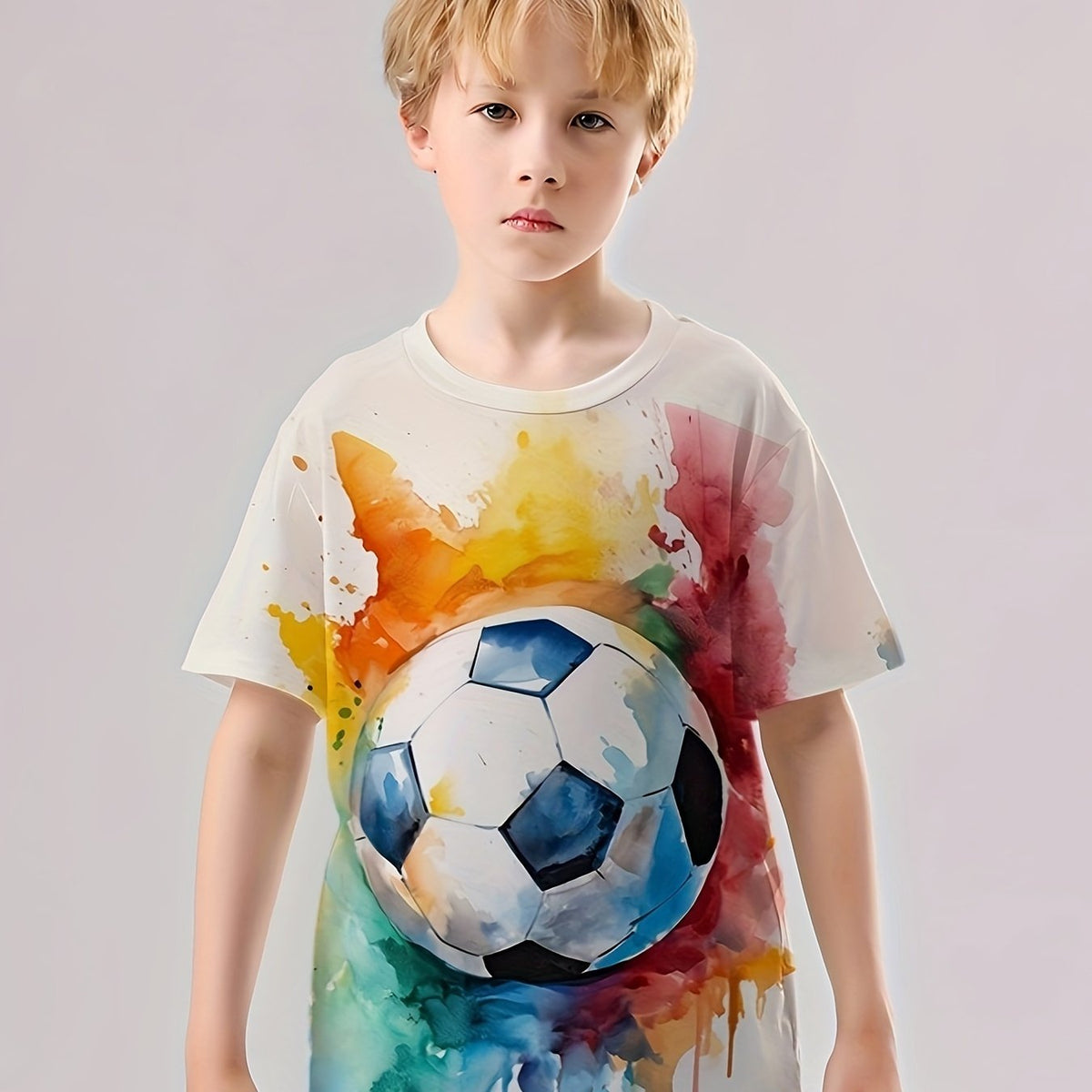 Colorful Football 3D Print Boys T Shirt Short Sleeve Tee For Kids