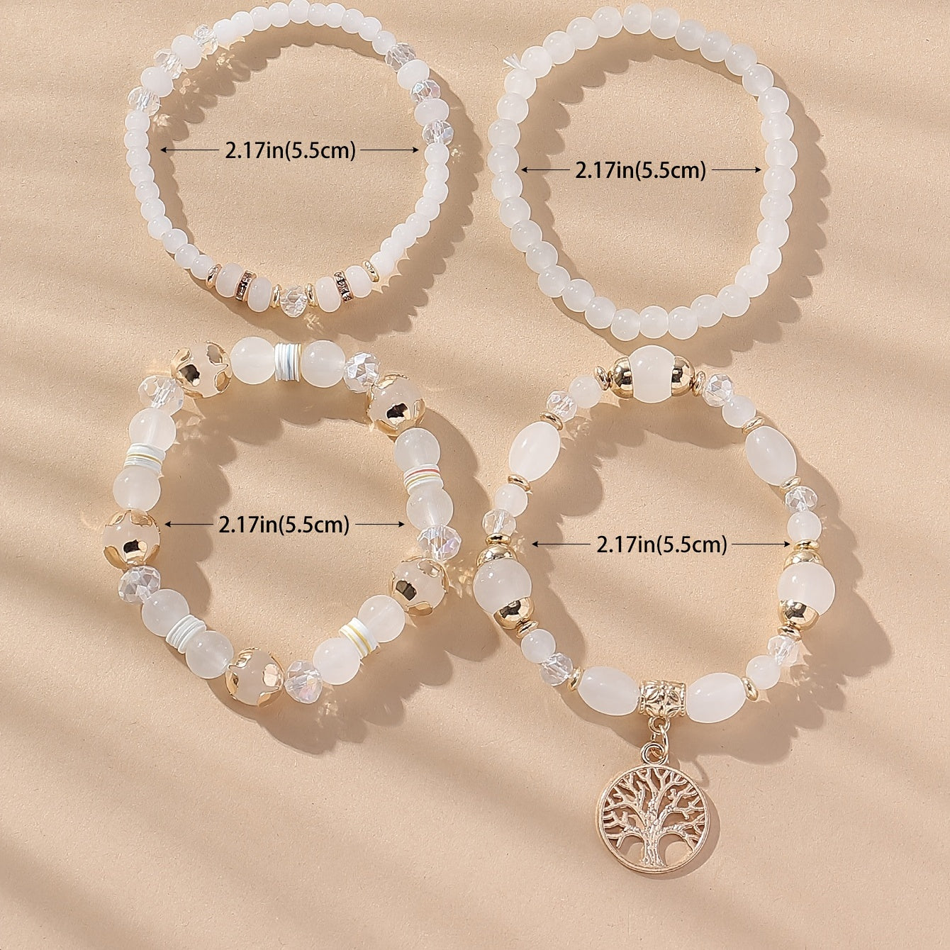 Tree Of Life Beads Bracelet Set 4 Pcs Stretch Pendant Bangle Wrap Hand Jewelry