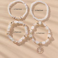Tree Of Life Beads Bracelet Set 4 Pcs Stretch Pendant Bangle Wrap Hand Jewelry