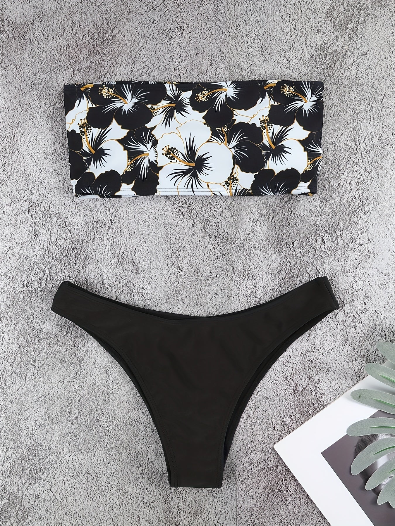 Floral Print Bandeau 2 Piece Set Bikini Swimsuit for Women