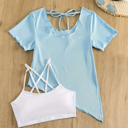 Criss Cross Sports Bra & Lace up Running Top Set