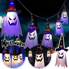 Halloween Glow Ghost Witch Hat Rope Scary Hanging Decorative Lights
