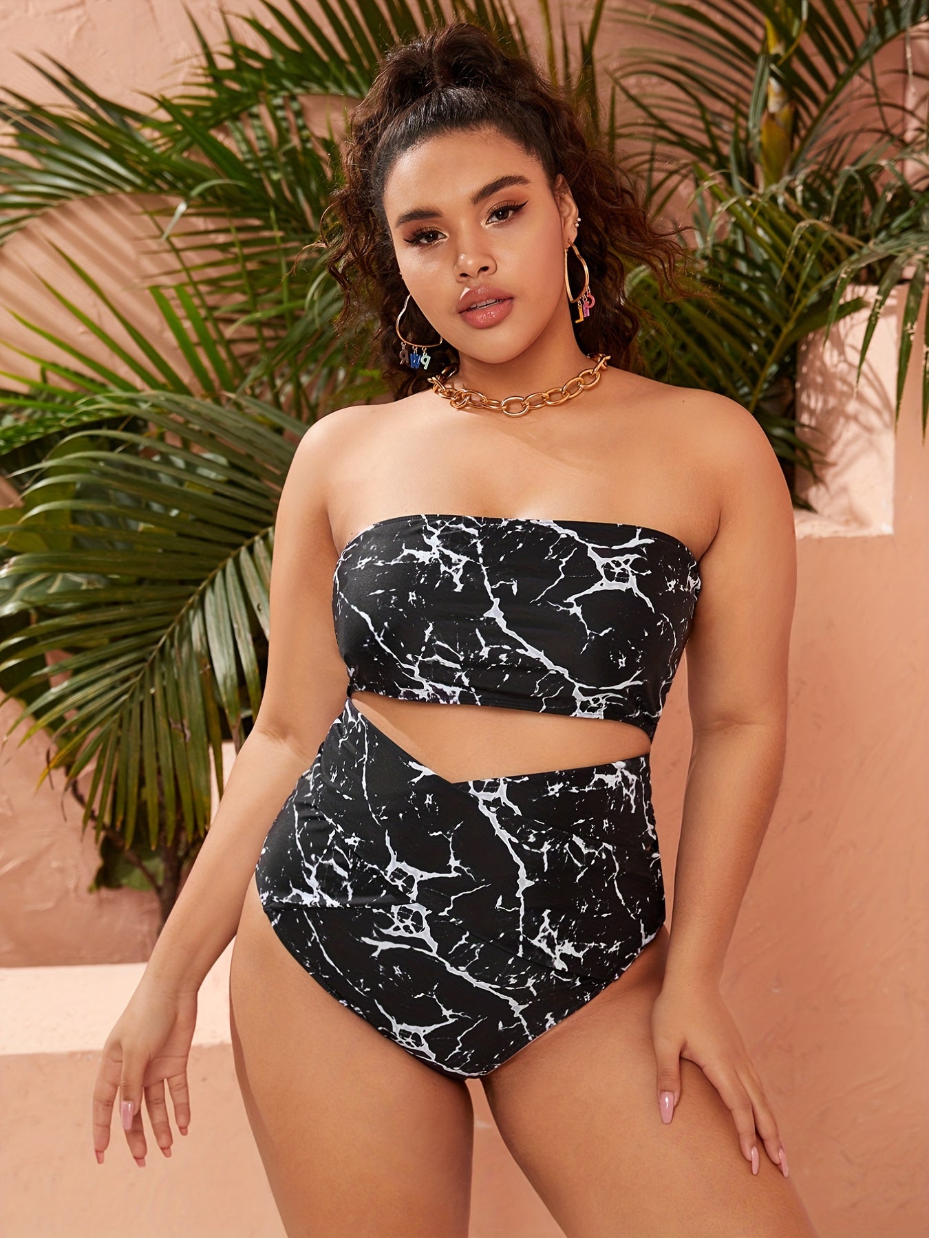  Snakeskin Print Bikini Set - Bandeau Top & High Rise Briefs