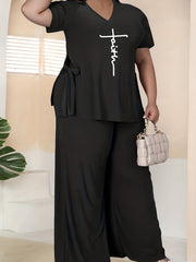 Women's Plus Short Sleeve V Neck Knot Top