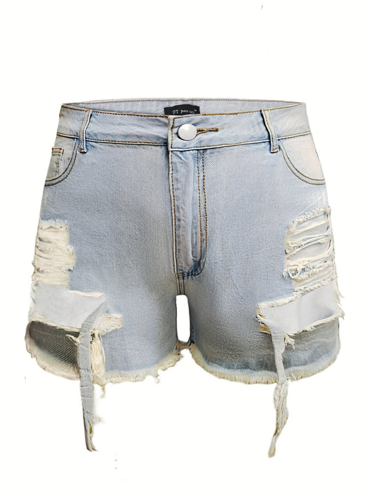  Solid Fringe Trim Denim Shorts