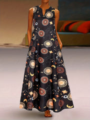 Planet Print Notched Neck Tank Maxi Dress Plus Size