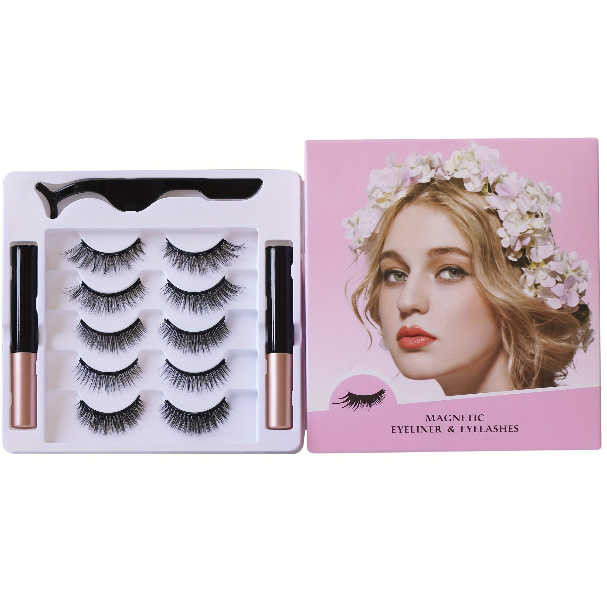 3D Hybrid Magnetic False Eyelashes Kit with Tweezers, Long Lasting Eyeliner