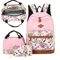 Vintage Floral Print Backpack & Handbag Set
