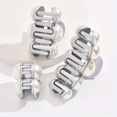 Geometric Faux Pearl Hair Claw for Women