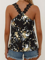 Floral Print Lace Strap V Neck Sleeveless Top