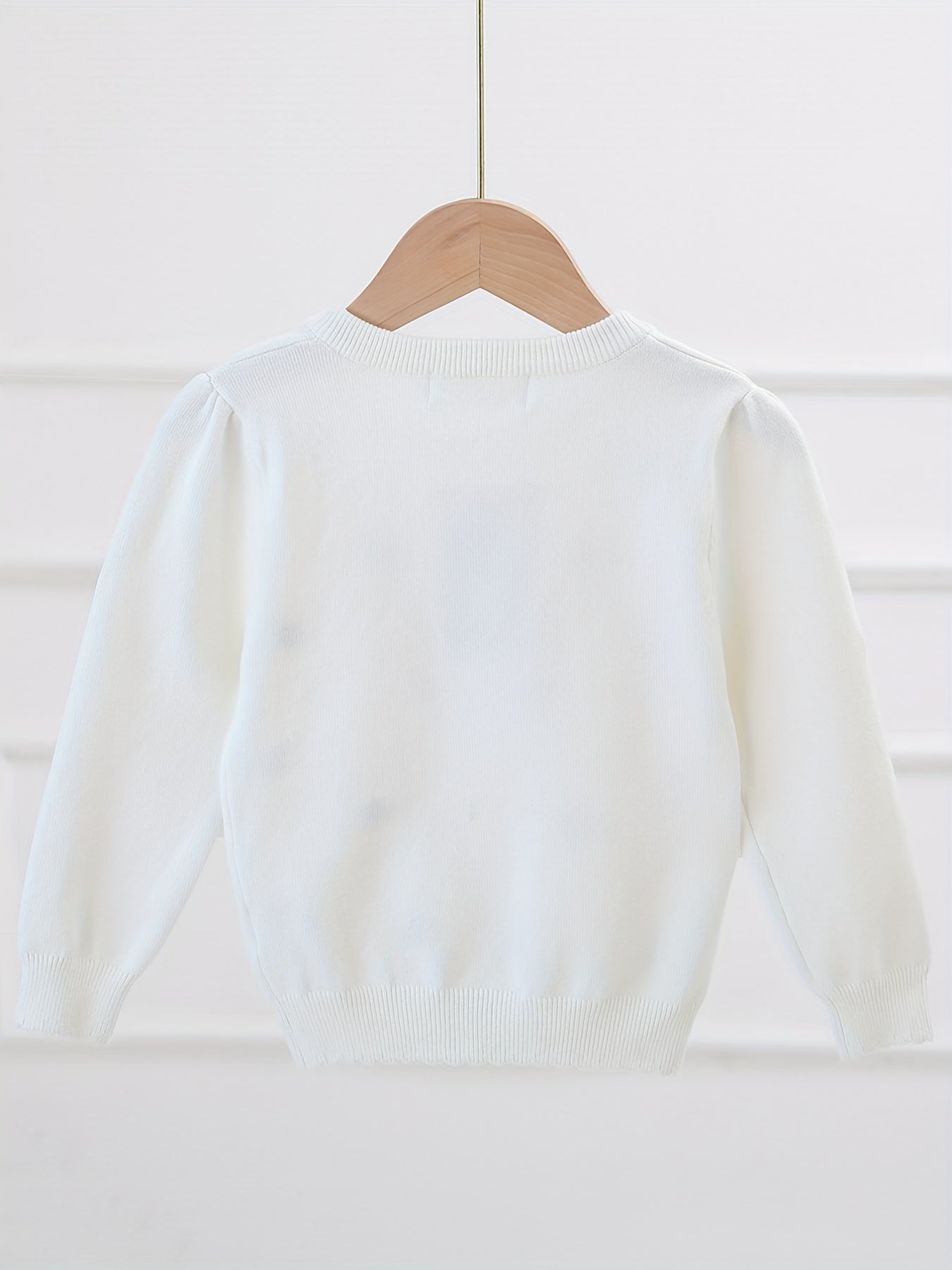 Girls' Pearl Button Down Knit Cardigan Sweater With Hearts Jacquard